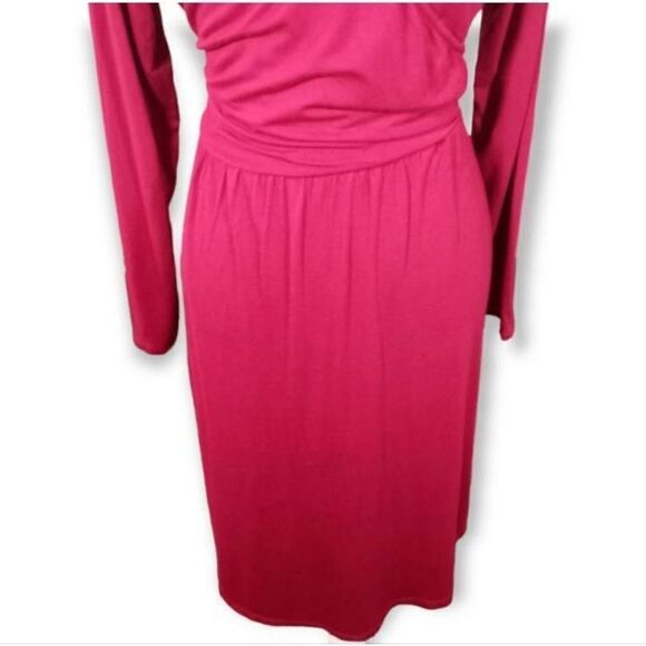 LOVE SADIE BURGUNDY V-NECK LONG SLEEVE DRESS SZ.L EUC. - Picture 6 of 13